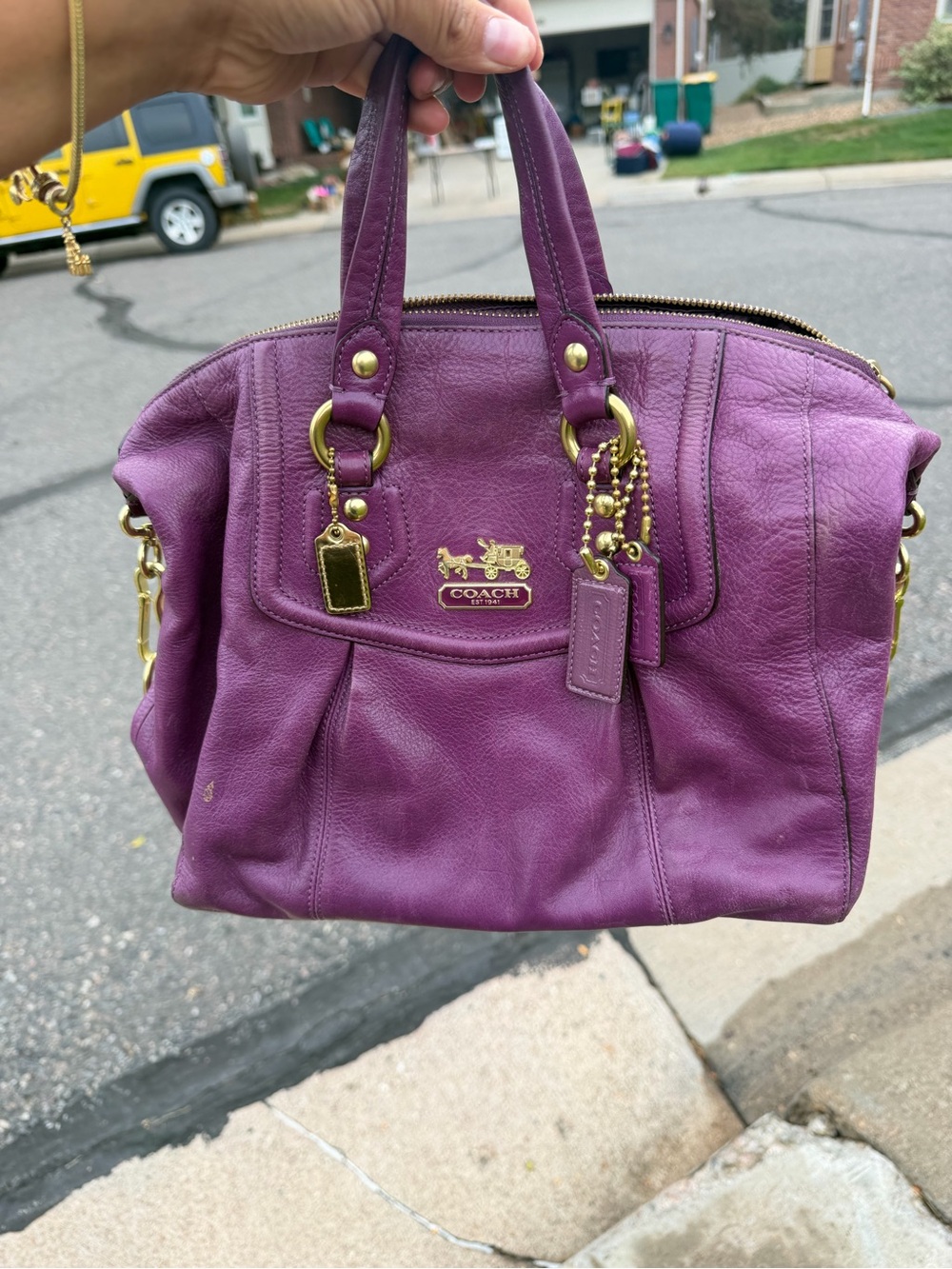 Coach Purple Leather Satchel with Gold Accents